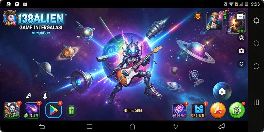 Screenshot gameplay <strong>138ALIEN</strong> menampilkan aksi seru dan irama musik yang menghibur.