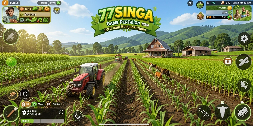 Tampilan screenshot gameplay 77SINGA yang menunjukkan aktivitas bertani.