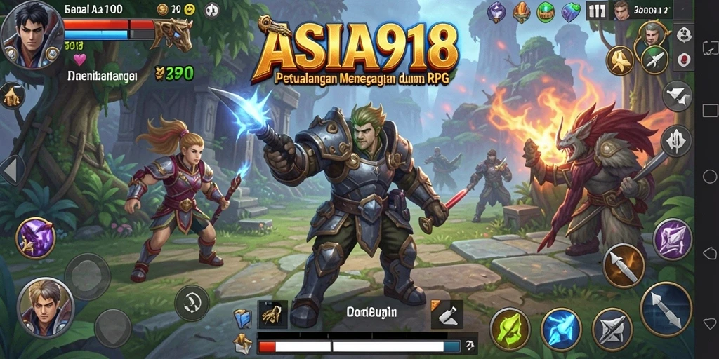 Screenshot gameplay ASIA918 menunjukkan pertempuran RPG yang mendebarkan.